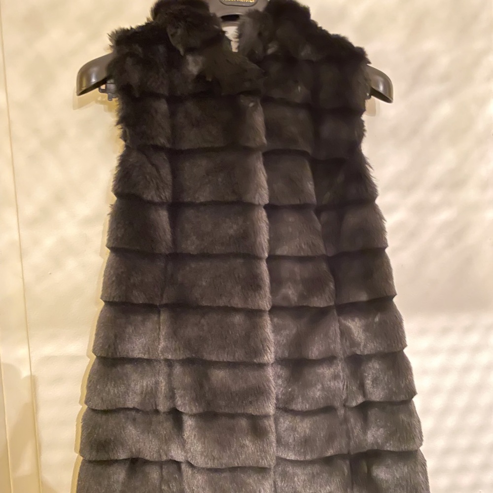 Karl Lagerfeld black faux fur hooded vest